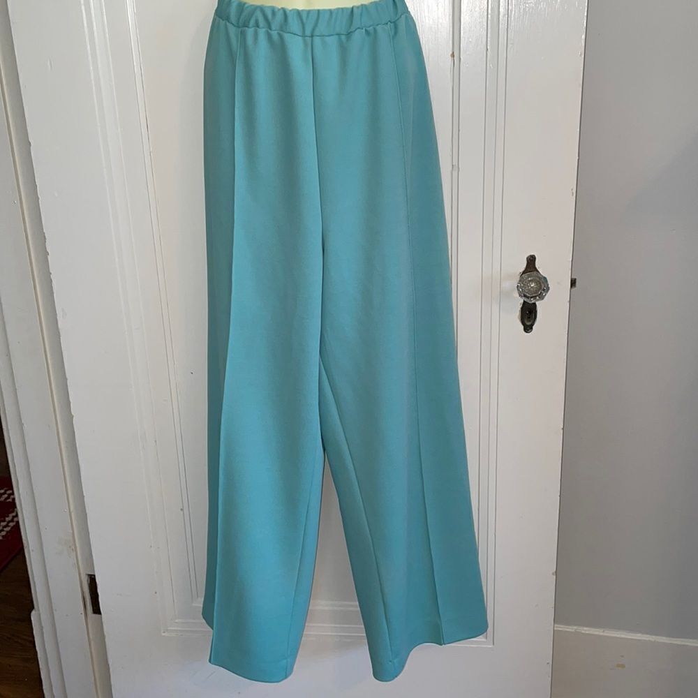 Vtg 80s‎ Vera mint green polyester wide leg pull on pants